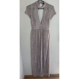 Sheer Lace Maxi Dress Empire Waste Womens Medium Boho Croquet Formal Bodysuit